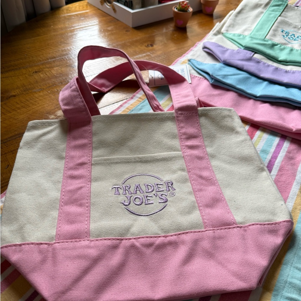 NWT LIMITED RELEASE Trader Joe's MINI Pink and Cream Tote Bag